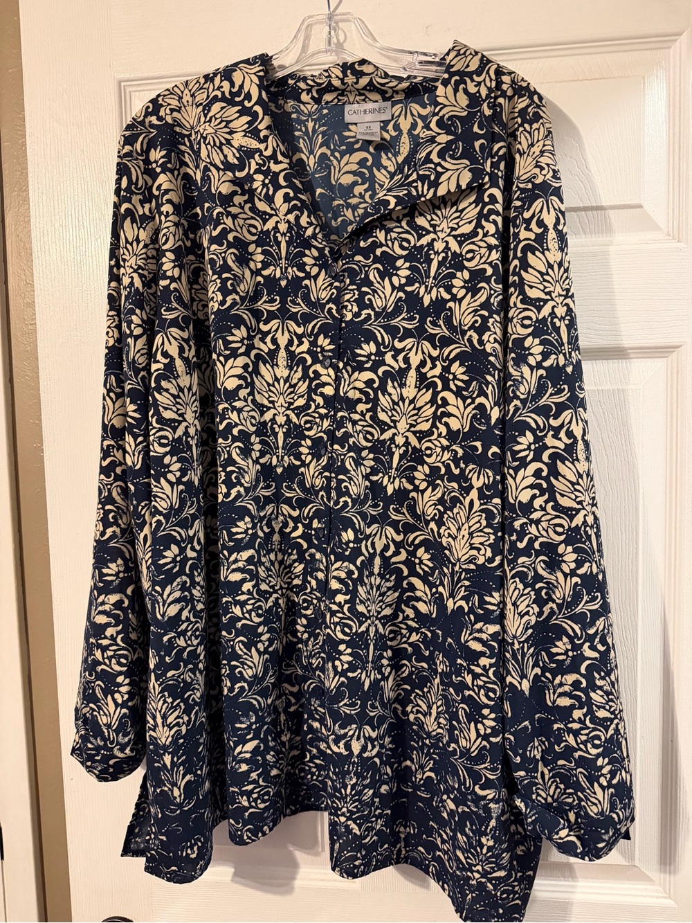Catherines Navy Floral Button-Front Blouse